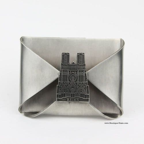 Porte carte motif cathédrale de Reims en étain