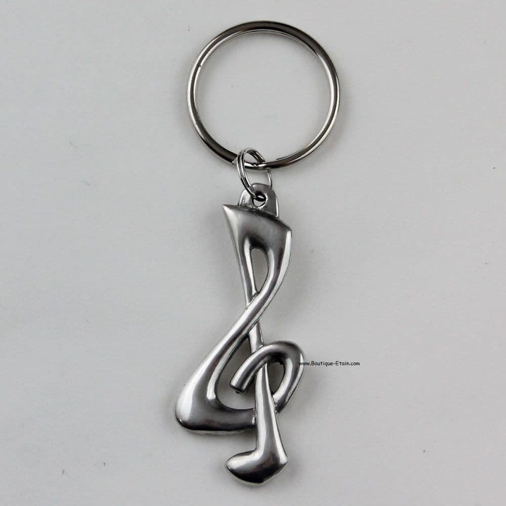 Porte-clés ou porte-clefs Clef de Sol en étain