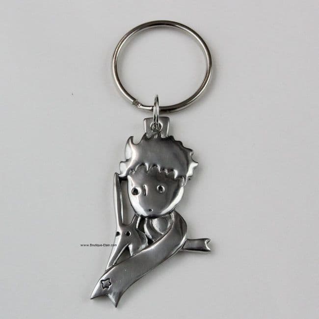 Porte-clés ou porte-clefs Le petit Prince et le Renard en étain.