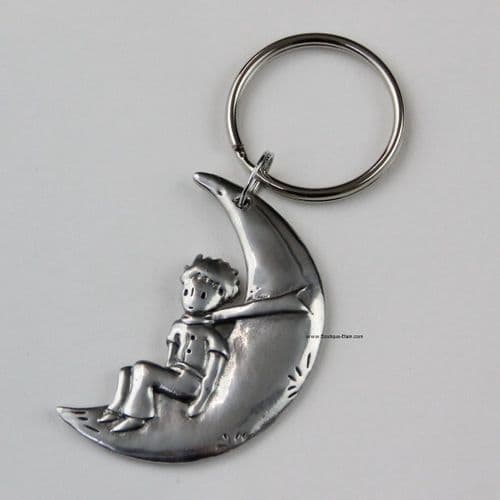 Porte-clés ou porte-clefs Le petit Prince sur la lune en étain.