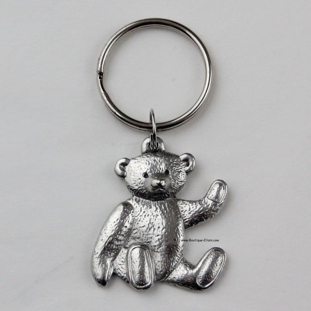 Porte-clés Argenté Nounours En Maillot Rayé Bleu Canard - Mignon Et Pratique