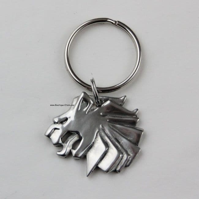 Porte-clés ou porte-clefs tête de Lion en étain