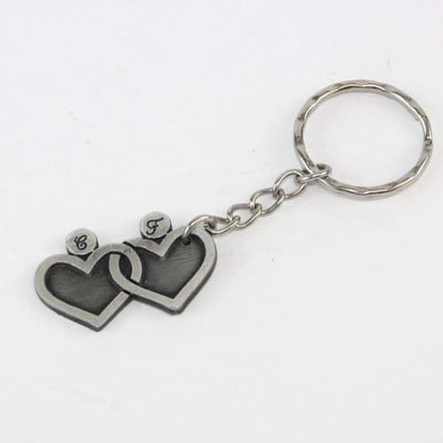 Porte clef 2 coeurs enlacés avec initiales