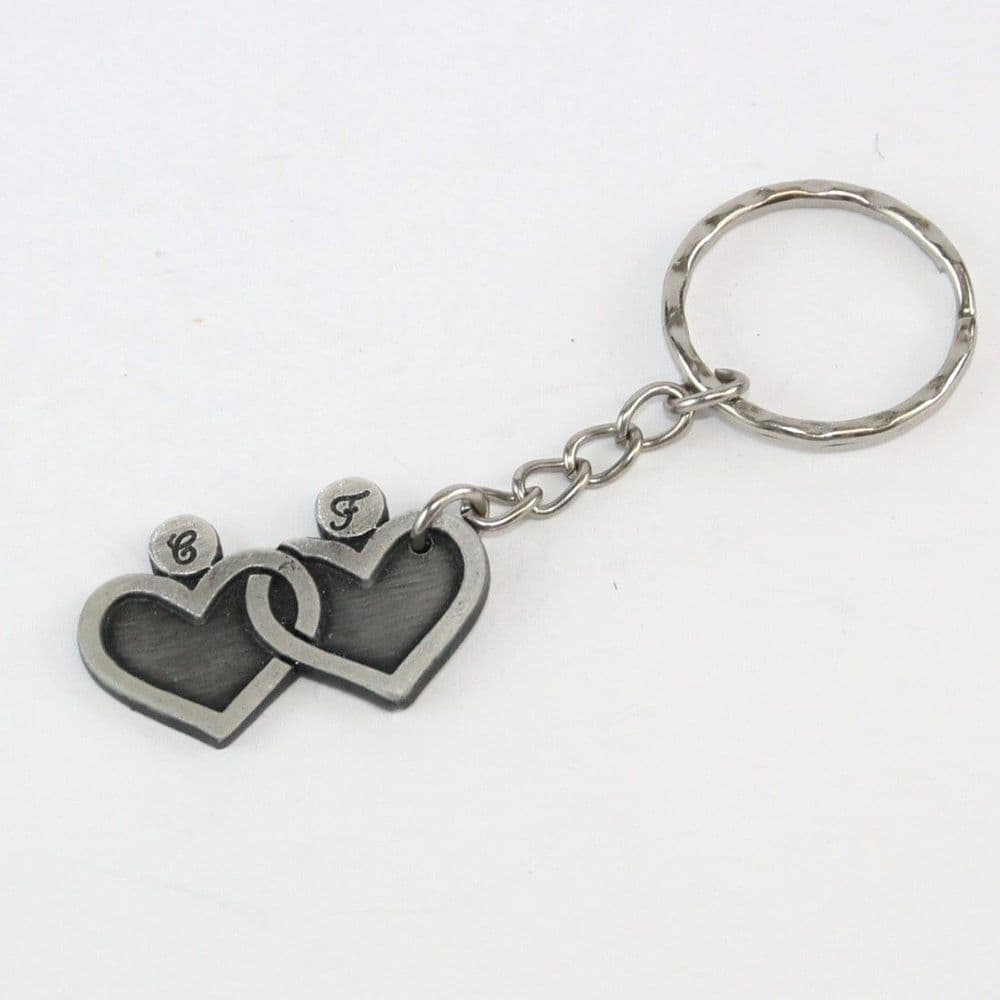 Porte clef 2 coeurs enlacés avec initiales