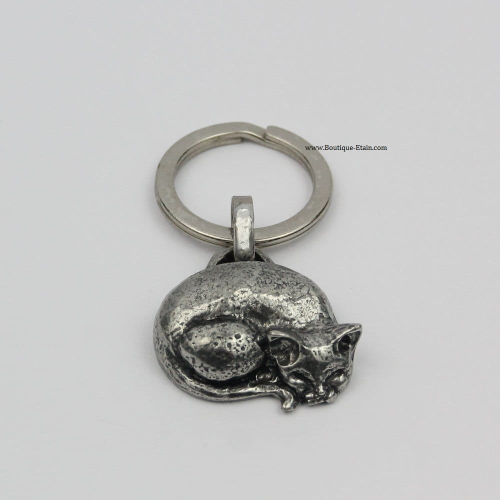 Porte clef chat en étain massif