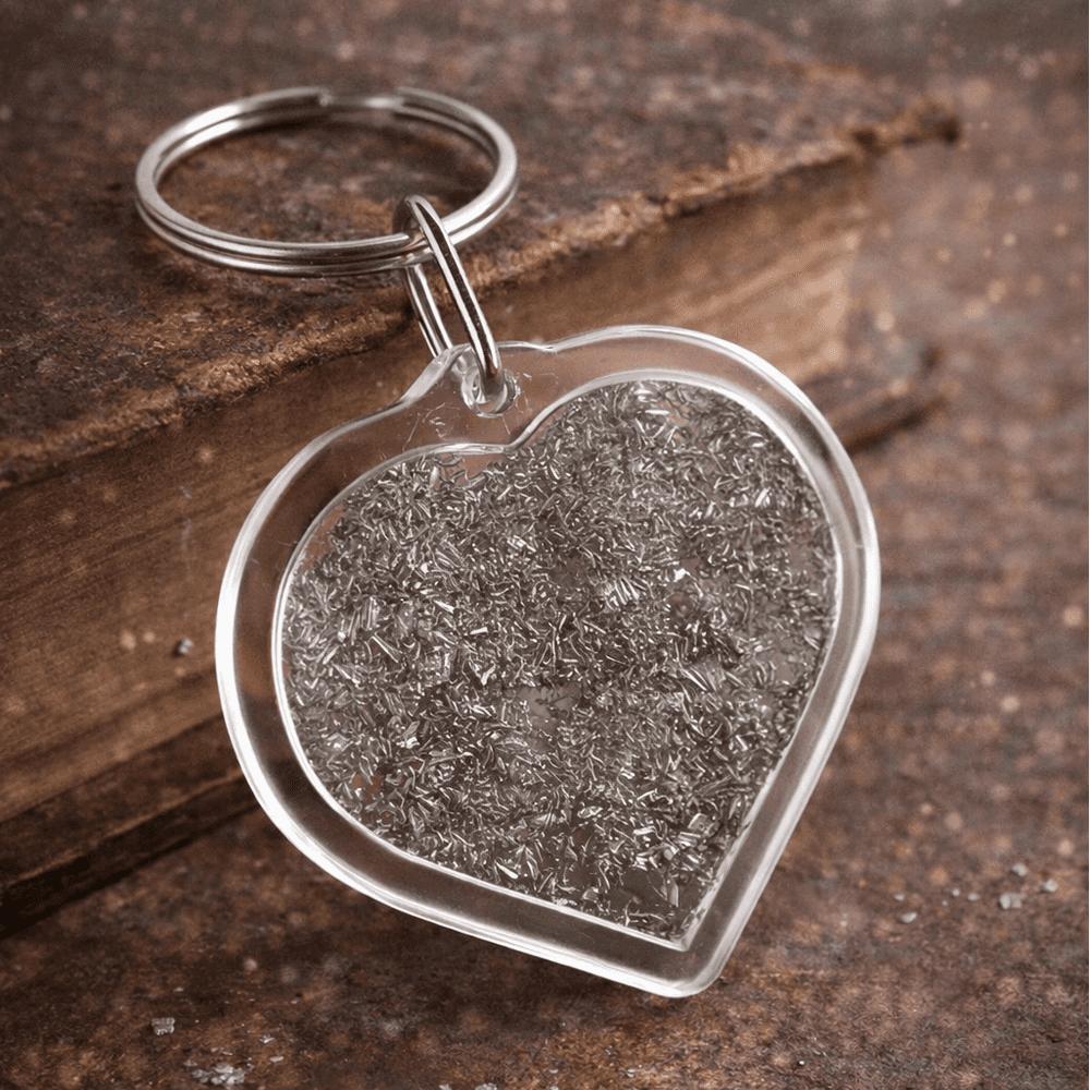 Porte clef coeur avec paillettes d'étain véritables