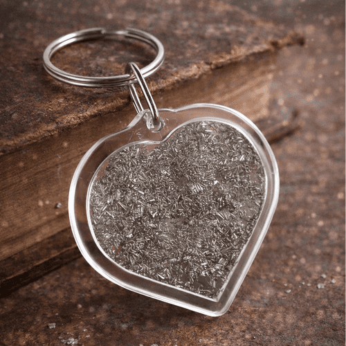 Porte clef coeur avec paillettes d'étain véritables