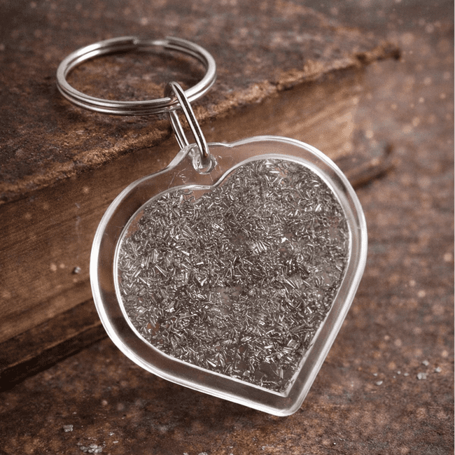 Porte clef coeur avec paillettes d'étain véritables