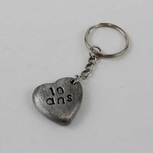 Porte clef coeur d'étain massif + initiales poinçonnés