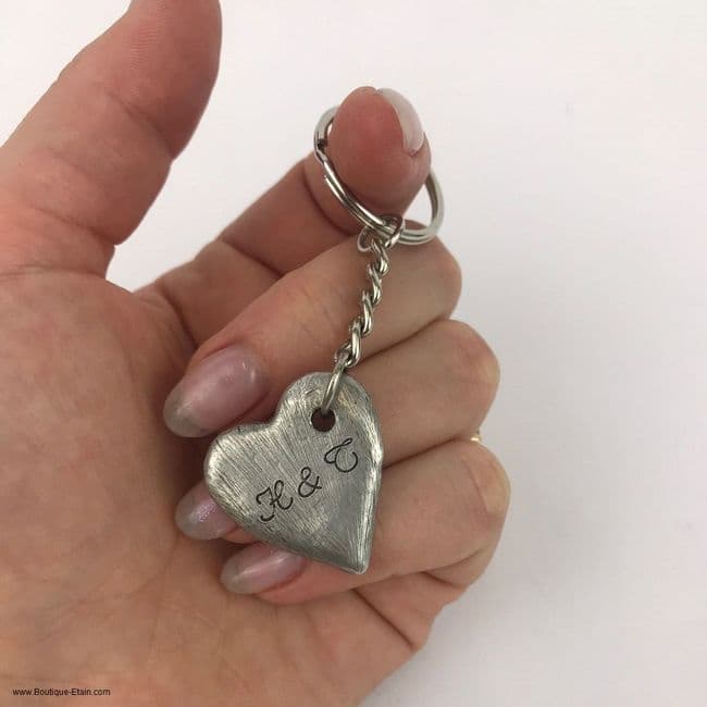 Porte clef coeur en étain massif + gravure