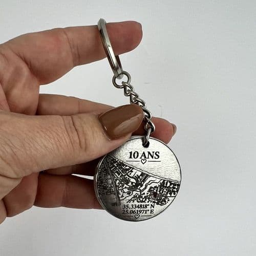 Porte clef en étain rond 4 cm + gravure