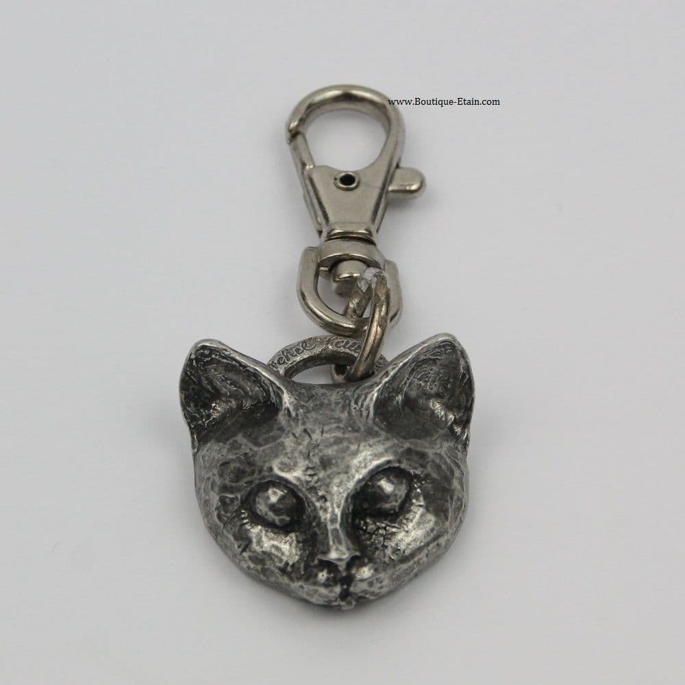 Porte clef tête de chat en étain