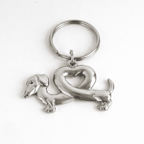 Porte clef teckel coeur en étain