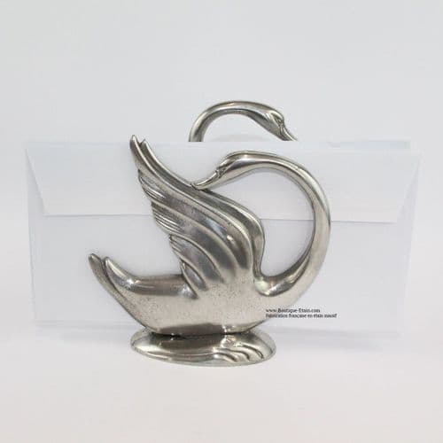 Porte courrier support lettres cygne en étain
