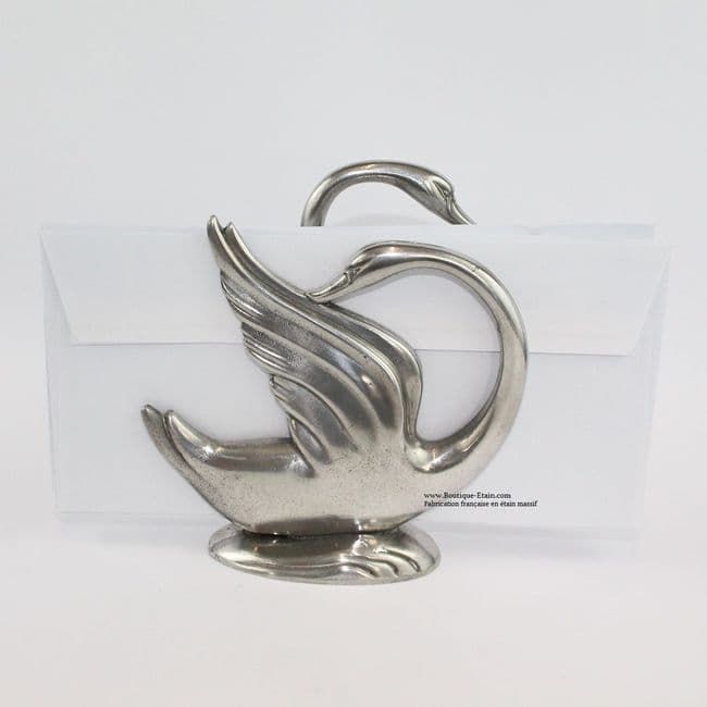 Porte courrier support lettres cygne en étain