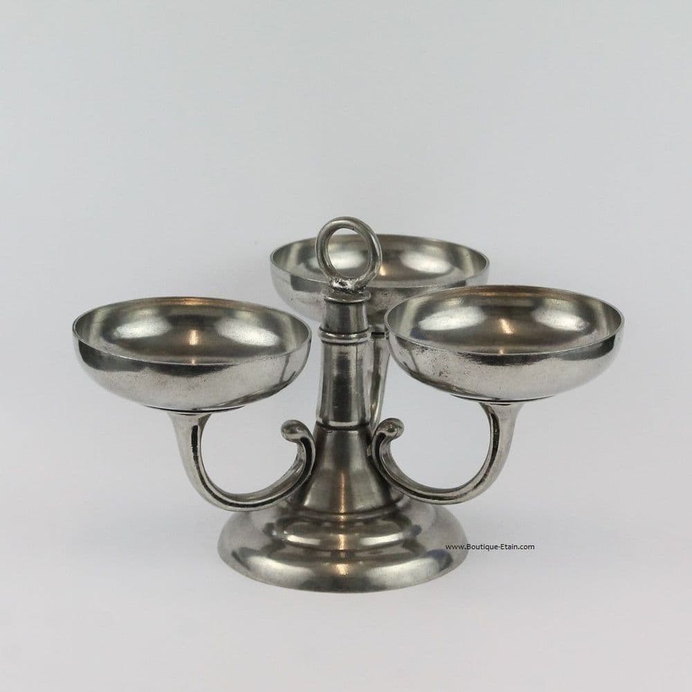 Porte douceur 3 coupelles rehaussées sur socle en étain