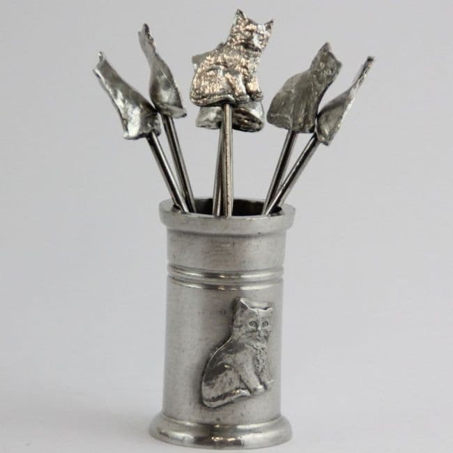 Porte piques apéro décor Chat en étain