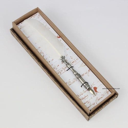 Porte Plume en étain décor ange plume blanche