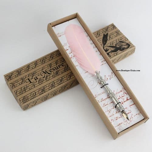 Porte Plume en étain décor ange plume rose
