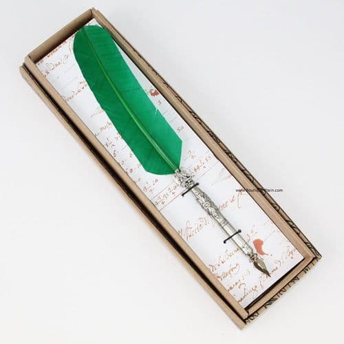 Porte Plume en étain décor Napoléon plume verte