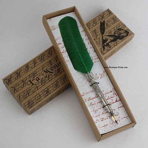 Porte Plume en étain Napoléon plume verte