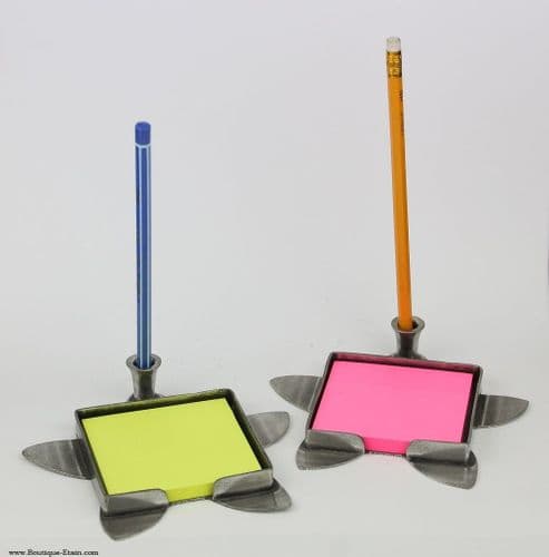 Porte post it et crayon fleur moderne en étain