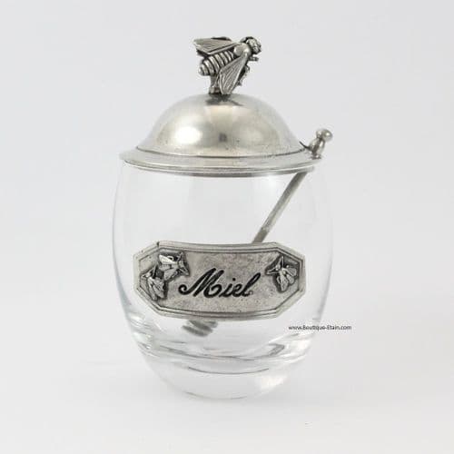 Pot à miel en verre et étain