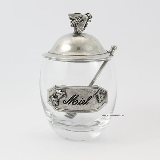 Pot à miel en verre et étain
