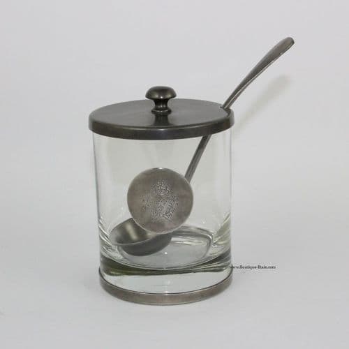 Pot à miel ou confiture en verre et étain