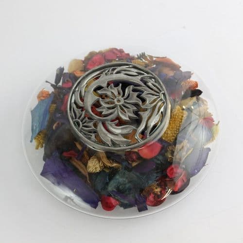 Pot pourri en verre et étain décor stylisé