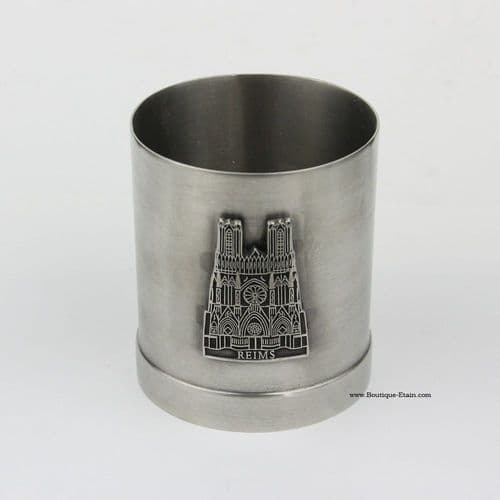 Pot, vase ou timbale cathédrale de Reims en étain