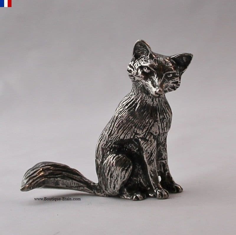 Renard assis miniature en étain