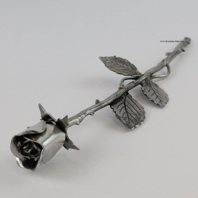 Rose en étain tige 29 cm