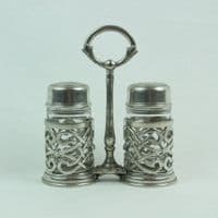 Salière et Poivrière en étain et cristal + support