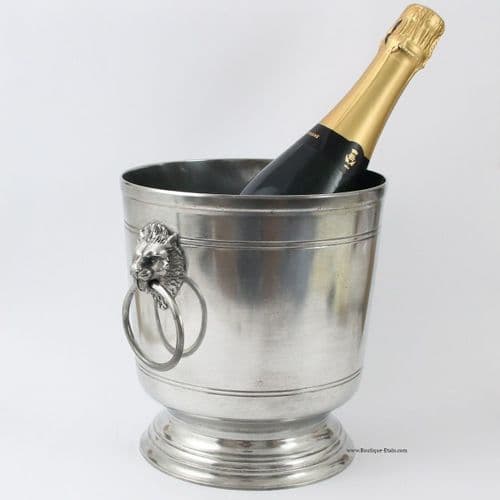 Seau à Champagne motif lion en étain