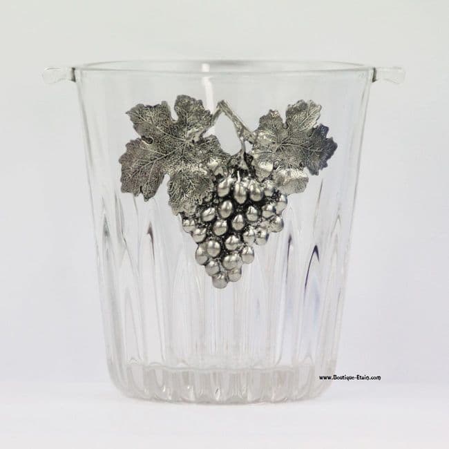 Seau à glaçon en verre et étain motif raisin