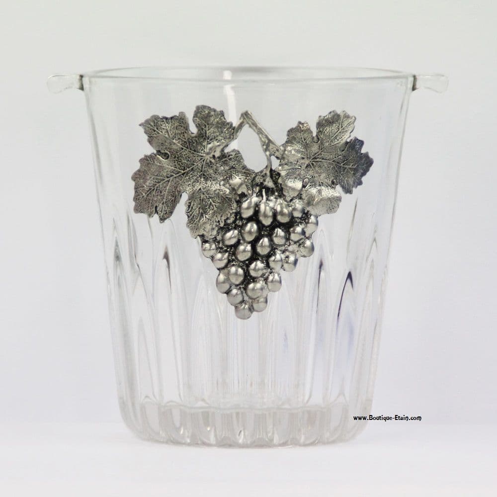 Seau à glaçon en verre et étain motif raisin