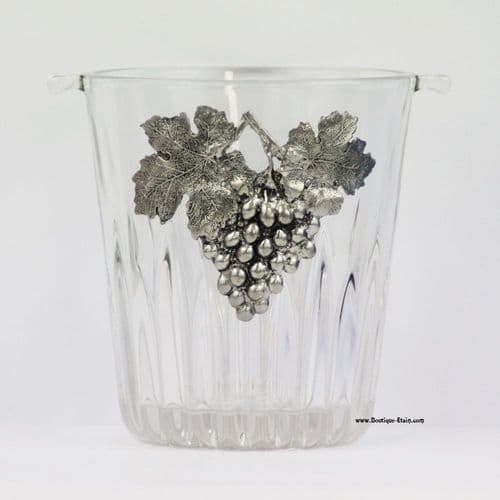 Seau à glaçon en verre et étain motif raisin