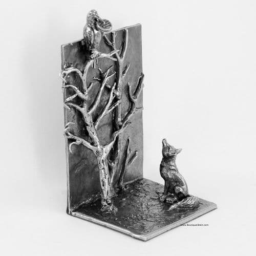Serre livres "Le corbeau et le renard" en étain