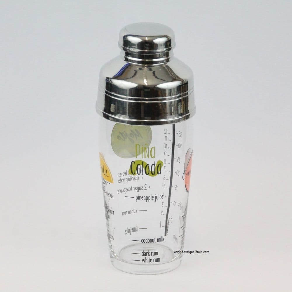 Shaker à Cocktail En Verre 400 Ml Doré - Couvercle Doseur Inox, étanche - Pour Bar Maison, Jus, Mocktails - 12