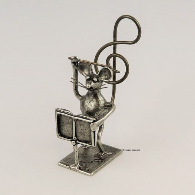 Souris chef d'orchestre en étain