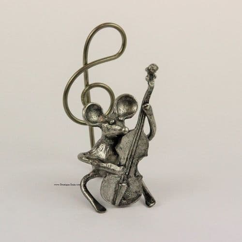 Souris contrebassiste en étain – Figurine Michel Laude