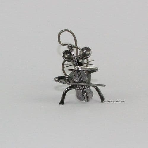 Souris musicienne le violoncelle en étain