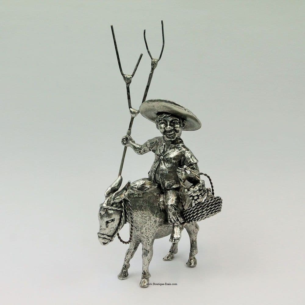 Statuette en étain Sancho Panza sur son âne