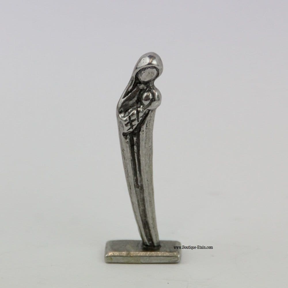 Statuette la vierge Marie et l'enfant Jésus en étain.