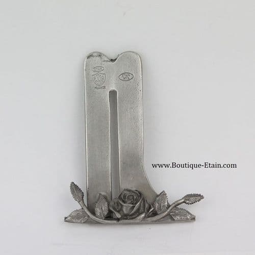 Support applique, miroir motif fleuri en étain