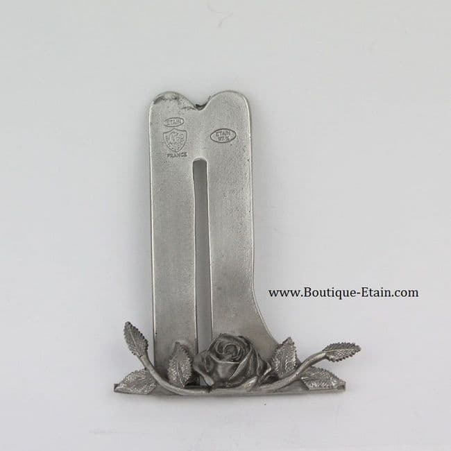 Support applique, miroir motif fleuri en étain