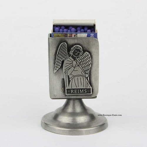 Support boîte d'allumettes Ange au Sourire de Reims en étain