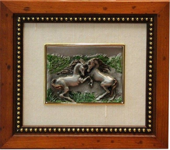 Tableau en étain couple de chevaux