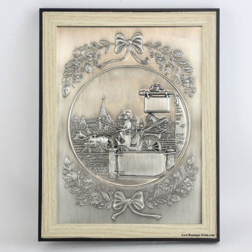 Tableau en étain à graver motif calèche pour couple